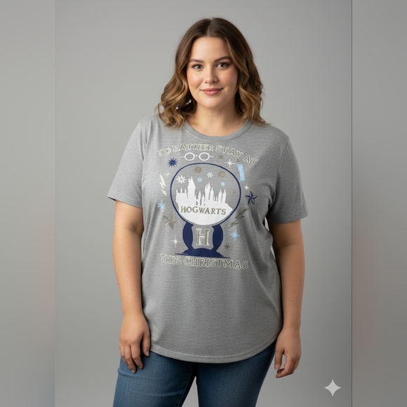 Wizarding World Of Harry Potter Tops - Harry Potter Junior's Gray Graphic Christmas Short Sleeve T-Shirt Size 3XL (21)